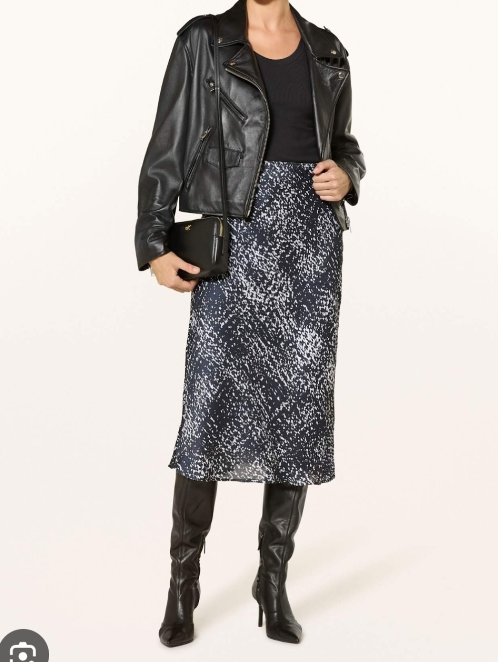 Calvin Klein Navy and White Speckled Midi Skirt XS Satin Pull On